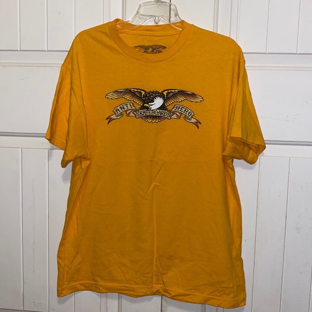 yellow-orangish anti hero skateboards t-shirt